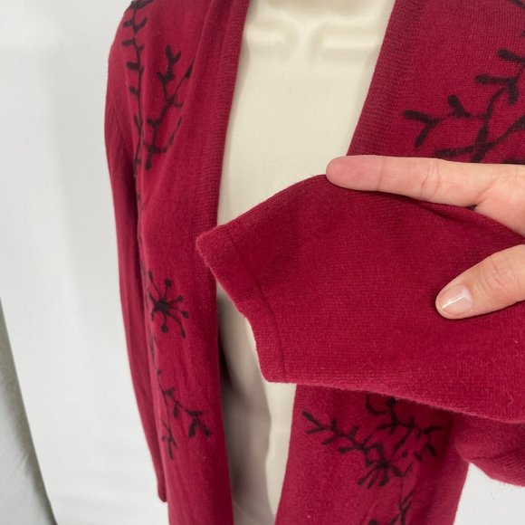 J. Jill Red Floral Branch Print Long Cardigan Holiday Cashmere Small - Picture 5 of 13